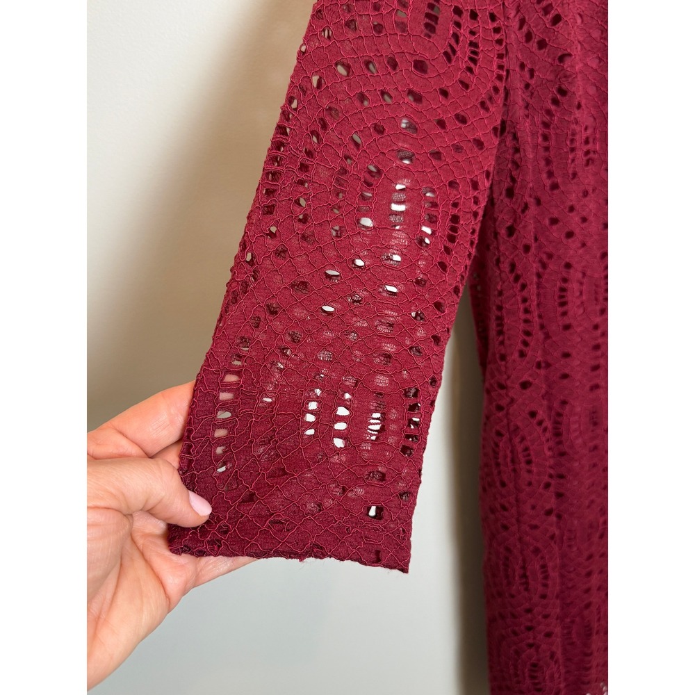 J. Crew‎ Factory 2 Lace Overlay Shift Dress Burgundy Red Romantic Church Modest - Picture 5 of 12